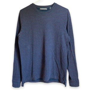 Vince Mens Long Sleeve Crew Neck Striped Shirt Blue Red Cotton Size Small